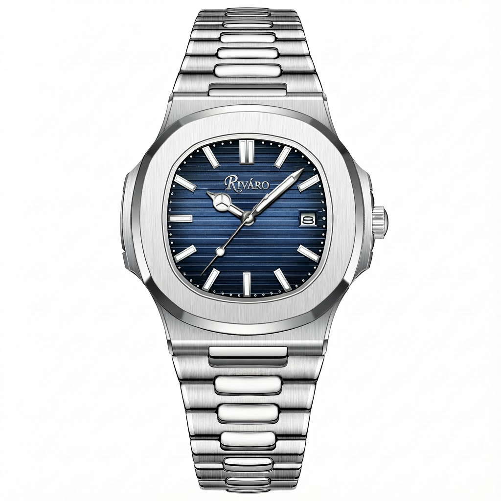 שעון ספורט אלגנטי עם רצועת מתכת - חיוג כחול